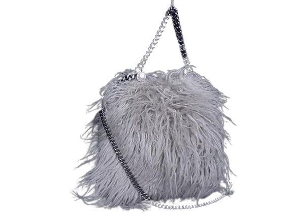 STELLA McCARTNEY ステラ マッカートニー ショルダーバッグ ファラベラ - グレー ファー レディース 2WAY シルバー金具 美品