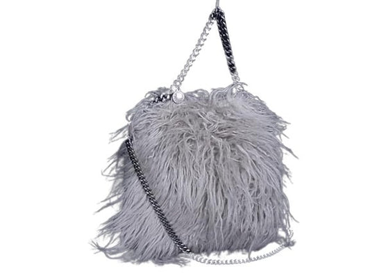 STELLA McCARTNEY ステラ マッカートニー ショルダーバッグ ファラベラ - グレー ファー レディース 2WAY シルバー金具 美品