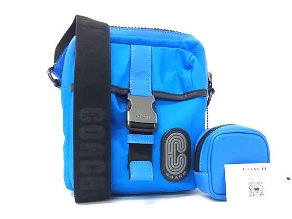 COACH コーチ ショルダーバッグ マックス C9836 ブルー ブラック ナイロン×レザー ユニセックス 美品