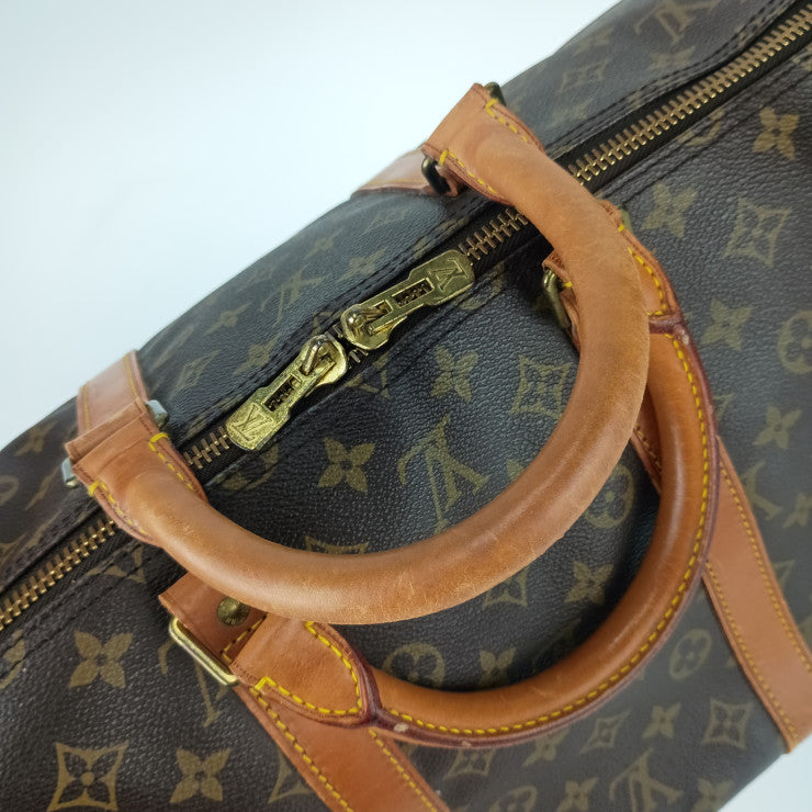 LOUIS VUITTON ルイヴィトン ボストンバッグ モノグラム キーポル バンドリエール 55 M41414 ブラウン PVC レザー ユニセックス ゴールド金具