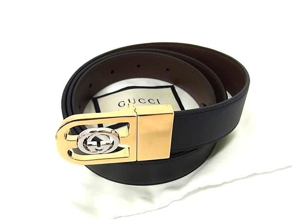 GUCCI グッチ ベルト インターロッキングG 547734 ブラック レザー メンズ 超美品