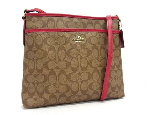 COACH コーチ ショルダーバッグ シグネチャー ファイル バッグ F58297 ブラウン系×ピンク系 PVC×レザー レディース ゴールド金具 美品