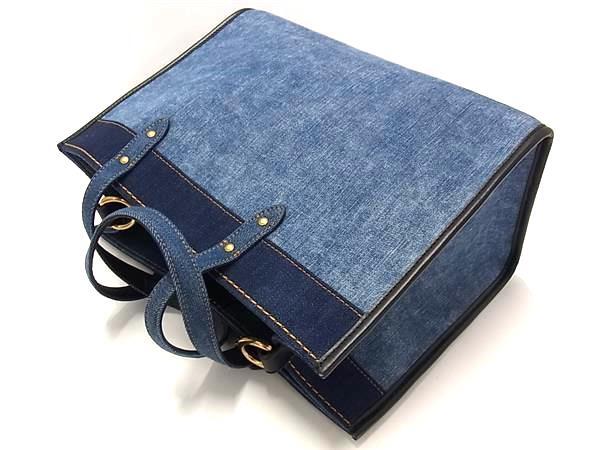 COACH コーチ トートバッグ フィールド トート 30 89163 ブルー系 デニム×レザー レディース 2WAY ショルダーバッグ ゴールド金具 美品