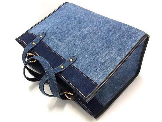 COACH コーチ トートバッグ フィールド トート 30 89163 ブルー系 デニム×レザー レディース 2WAY ショルダーバッグ ゴールド金具 美品