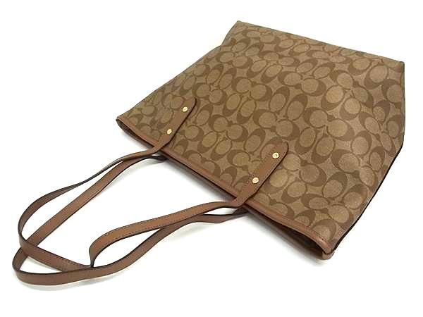 COACH コーチ トートバッグ シグネチャー シティ ジップ トート F58292 ブラウン系 PVC×レザー レディース ショルダーバッグWAY ゴールド金具 美品