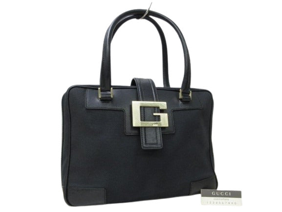 GUCCI グッチ ハンドバッグ Gロゴ 001-5155 ブラック キャンバス×レザー レディース ゴールド金具 美品