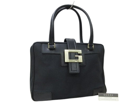 GUCCI グッチ ハンドバッグ Gロゴ 001-5155 ブラック キャンバス×レザー レディース ゴールド金具 美品