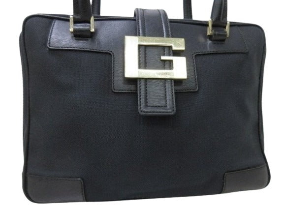 GUCCI グッチ ハンドバッグ Gロゴ 001-5155 ブラック キャンバス×レザー レディース ゴールド金具 美品