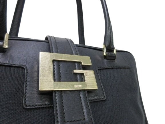 GUCCI グッチ ハンドバッグ Gロゴ 001-5155 ブラック キャンバス×レザー レディース ゴールド金具 美品