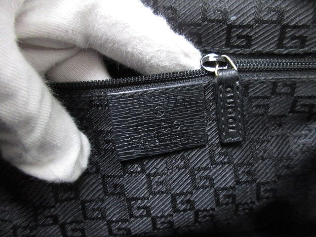 GUCCI グッチ ハンドバッグ Gロゴ 001-5155 ブラック キャンバス×レザー レディース ゴールド金具 美品