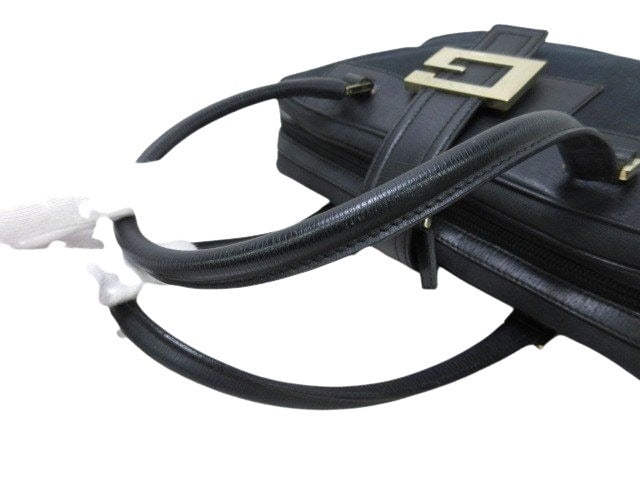 GUCCI グッチ ハンドバッグ Gロゴ 001-5155 ブラック キャンバス×レザー レディース ゴールド金具 美品