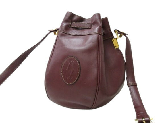 Cartier カルティエ ショルダーバッグ マストライン - ボルドー レザー レディース 巾着 ゴールド金具