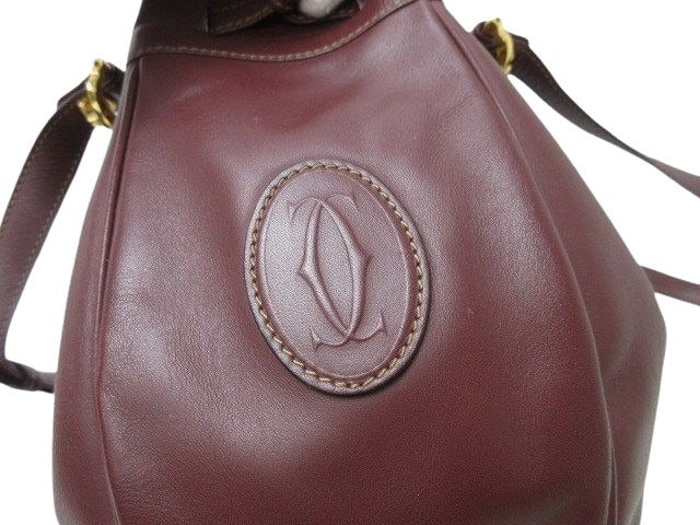 Cartier カルティエ ショルダーバッグ マストライン - ボルドー レザー レディース 巾着 ゴールド金具