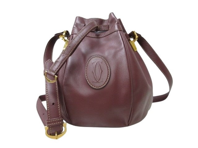 Cartier カルティエ ショルダーバッグ マストライン - ボルドー レザー レディース 巾着 ゴールド金具