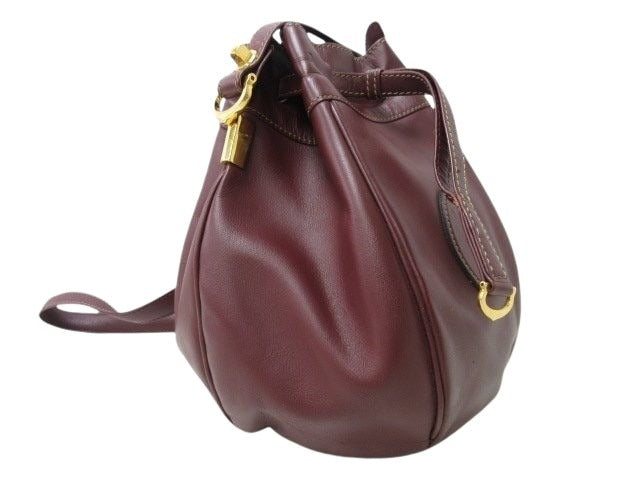Cartier カルティエ ショルダーバッグ マストライン - ボルドー レザー レディース 巾着 ゴールド金具