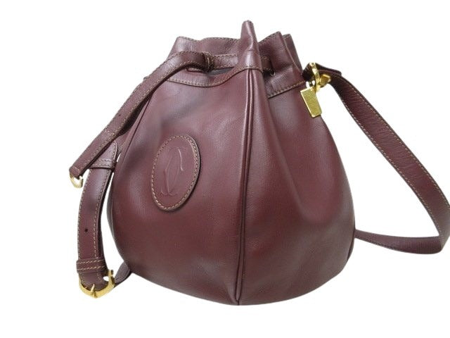 Cartier カルティエ ショルダーバッグ マストライン - ボルドー レザー レディース 巾着 ゴールド金具
