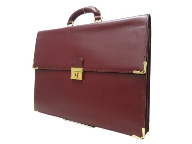 Cartier カルティエ ビジネスバッグ マストライン ブリーフケース - ボルドー レザー メンズ ゴールド金具
