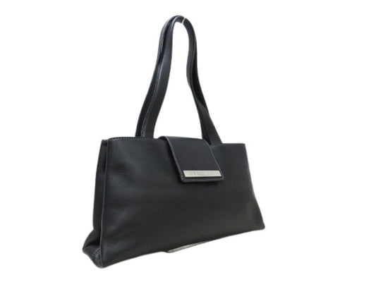 BVLGARI ブルガリ ハンドバッグ ロゴプレート - ブラック レザー レディース シルバー金具 美品