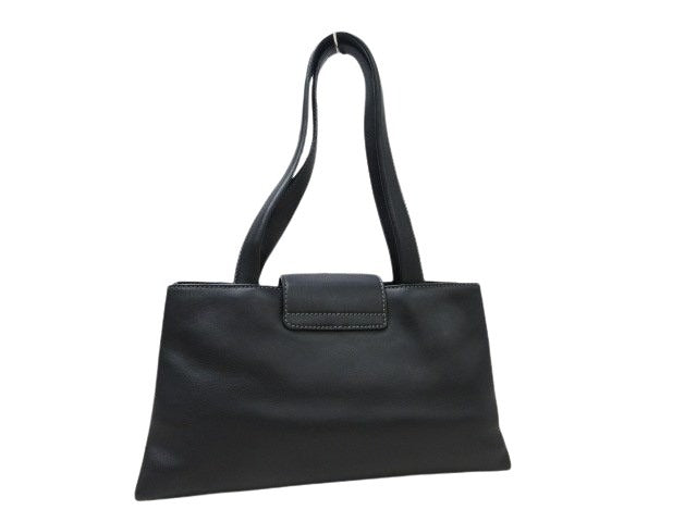 BVLGARI ブルガリ ハンドバッグ ロゴプレート - ブラック レザー レディース シルバー金具 美品