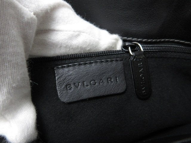 BVLGARI ブルガリ ハンドバッグ ロゴプレート - ブラック レザー レディース シルバー金具 美品