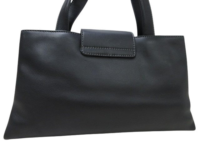 BVLGARI ブルガリ ハンドバッグ ロゴプレート - ブラック レザー レディース シルバー金具 美品