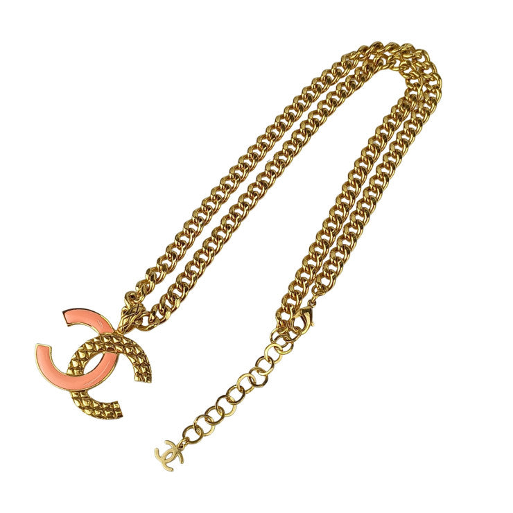 CHANEL シャネル ネックレス ココマークネックレス - ゴールド ピンク メタル レディース 超美品
