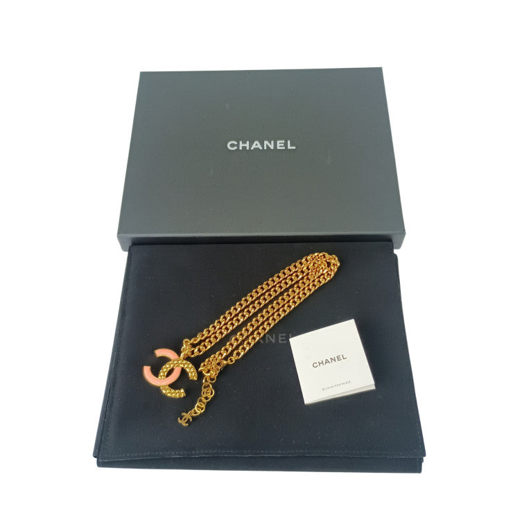 CHANEL シャネル ネックレス ココマークネックレス - ゴールド ピンク メタル レディース 超美品