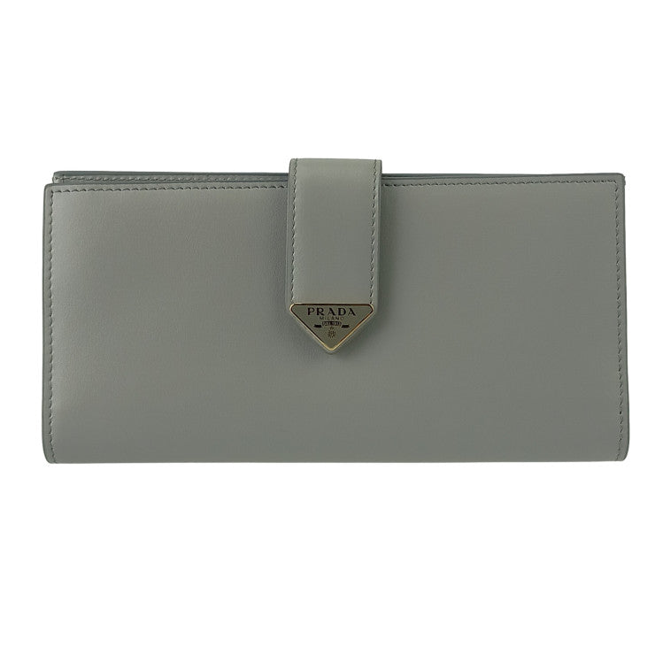 PRADA プラダ 財布 シティカーフタブ 1MV025 ライトグレー レザー レディース 二つ折り長財布 ゴールド金具 超美品