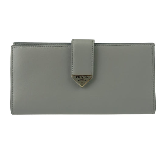 PRADA プラダ 財布 シティカーフタブ 1MV025 ライトグレー レザー レディース 二つ折り長財布 ゴールド金具 超美品