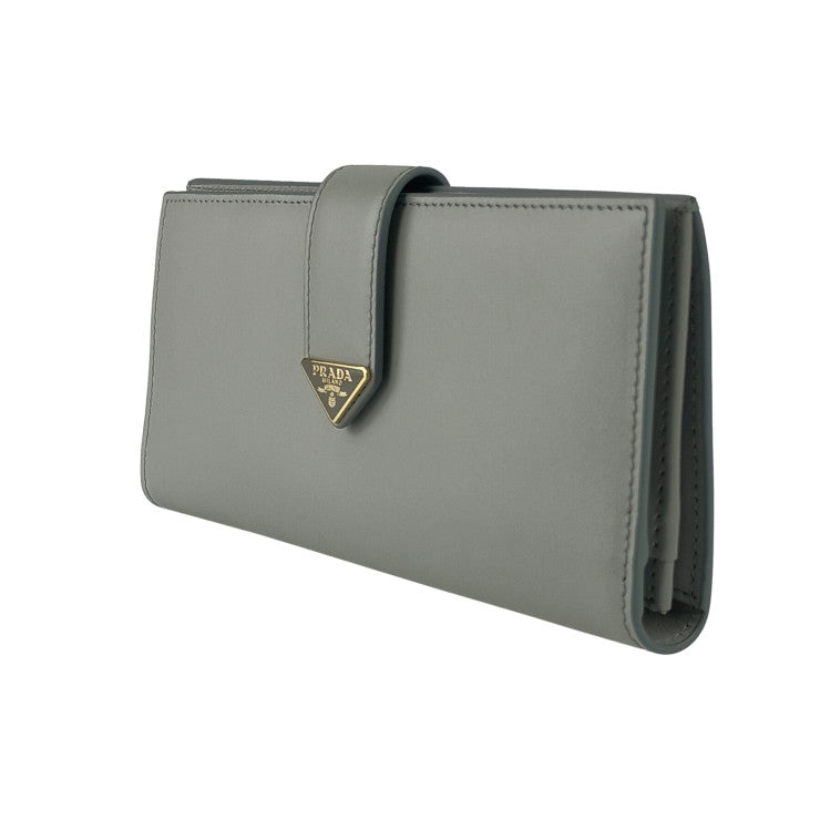 PRADA プラダ 財布 シティカーフタブ 1MV025 ライトグレー レザー レディース 二つ折り長財布 ゴールド金具 超美品