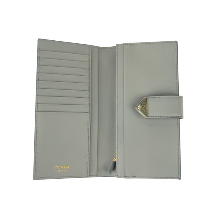 PRADA プラダ 財布 シティカーフタブ 1MV025 ライトグレー レザー レディース 二つ折り長財布 ゴールド金具 超美品