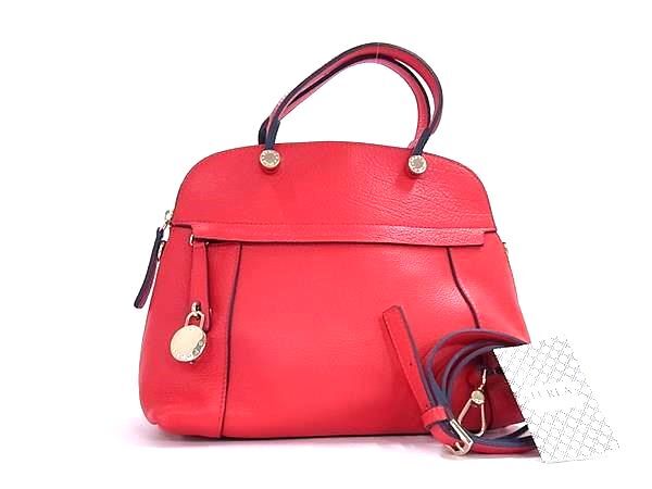 FURLA フルラ ハンドバッグ パイパー レッド レザー レディース ゴールド金具 新品未使用展示品