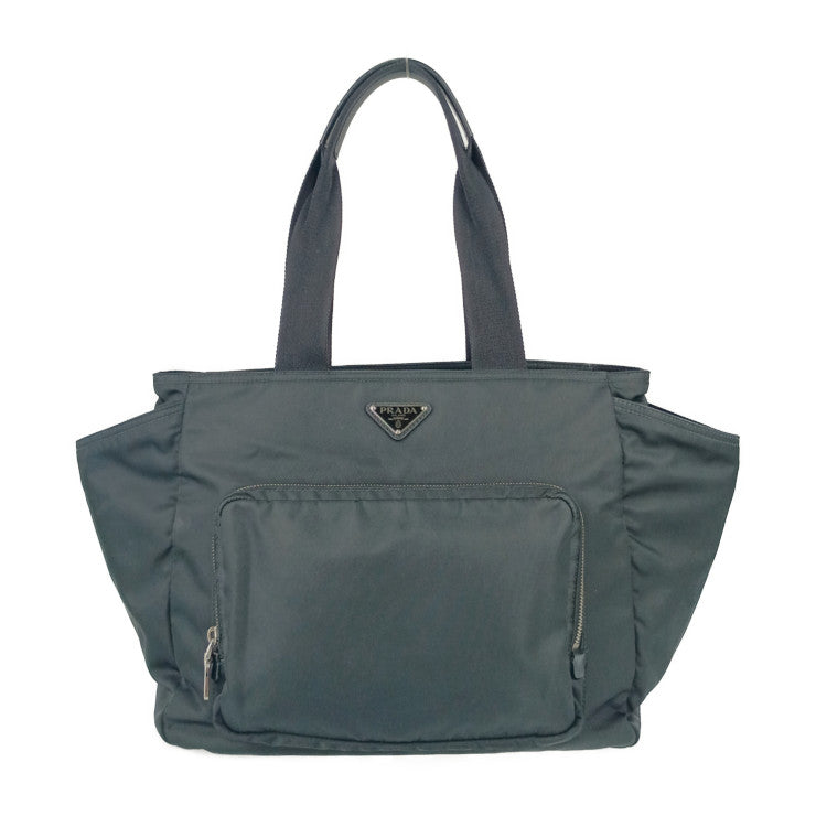 美品 PRADA プラダ マザーズバッグ Re-Nylon ベビーバッグ 1BG102 ブラック シルバー金具 ナイロン ユニセックス 2WAY トートバッグ ショルダーバッグ 三角ロゴプレート