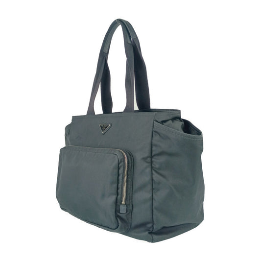 美品 PRADA プラダ マザーズバッグ Re-Nylon ベビーバッグ 1BG102 ブラック シルバー金具 ナイロン ユニセックス 2WAY トートバッグ ショルダーバッグ 三角ロゴプレート
