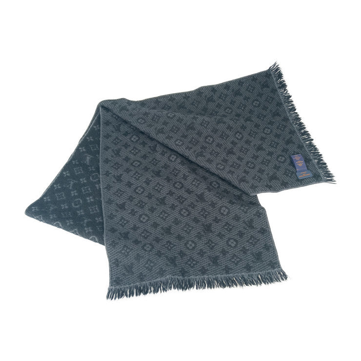 美品 LOUIS VUITTON ルイ ヴィトン マフラー マフラー･モノグラム クラシック M70520 ブラック ウール100％ メンズ フリンジ