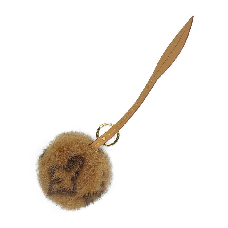 超美品 LOUIS VUITTON ルイ ヴィトン バッグチャーム ビジューサック モノグラミンク M00543 マロン ゴールド金具 ミンクファー レザー レディース キーリング