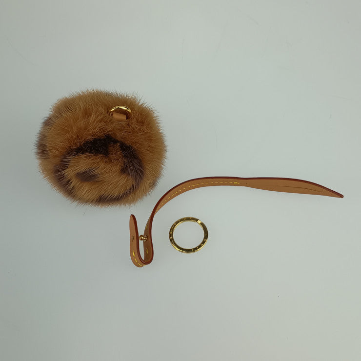 超美品 LOUIS VUITTON ルイ ヴィトン バッグチャーム ビジューサック モノグラミンク M00543 マロン ゴールド金具 ミンクファー レザー レディース キーリング