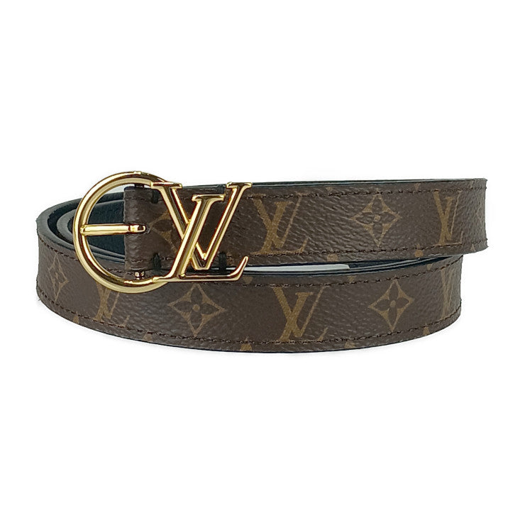 超美品 LOUIS VUITTON ルイ ヴィトン ベルト サンチュール・LV リバーシブル 20MM M0513W ブラウン ブラック ゴールド金具 モノグラムキャンバス レザー レディース ナローベルト