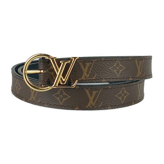 超美品 LOUIS VUITTON ルイ ヴィトン ベルト サンチュール・LV リバーシブル 20MM M0513W ブラウン ブラック ゴールド金具 モノグラムキャンバス レザー レディース ナローベルト