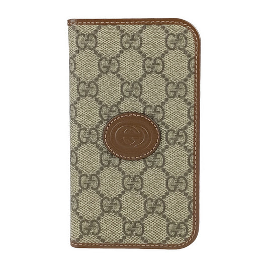 新品未使用展示品 GUCCI グッチ スマホカバー インターロッキングG iPhone 15Pro フォリオ 760185 ベージュ＆エボニー GGスプリームキャンバス レザー ユニセックス 手帳型
