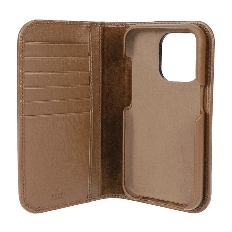 新品未使用展示品 GUCCI グッチ スマホカバー インターロッキングG iPhone 15Pro フォリオ 760185 ベージュ＆エボニー GGスプリームキャンバス レザー ユニセックス 手帳型