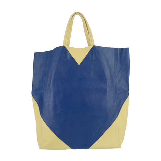 超美品 CELINE セリーヌ トートバッグ ホリゾンタルカバ - クリームイエロー ブルー カーフレザー ユニセックス