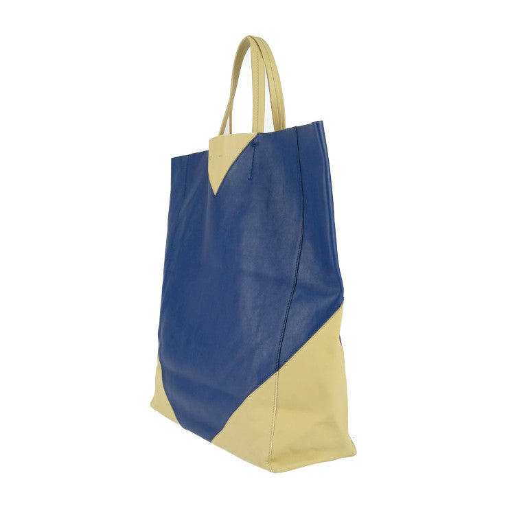 超美品 CELINE セリーヌ トートバッグ ホリゾンタルカバ - クリームイエロー ブルー カーフレザー ユニセックス