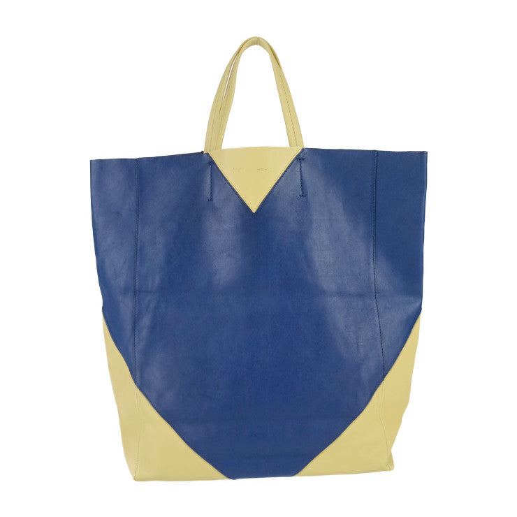 超美品 CELINE セリーヌ トートバッグ ホリゾンタルカバ - クリームイエロー ブルー カーフレザー ユニセックス