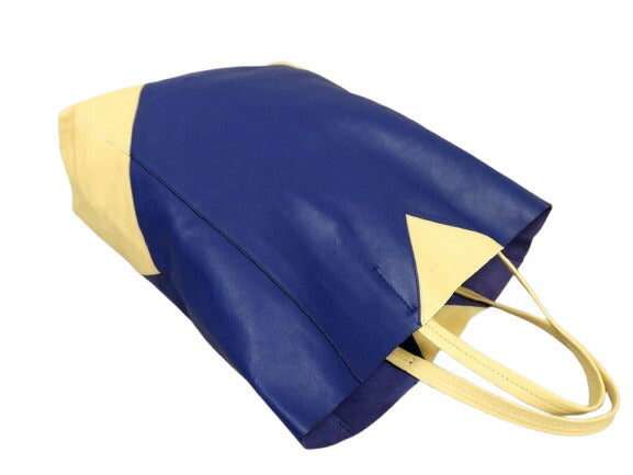 超美品 CELINE セリーヌ トートバッグ ホリゾンタルカバ - クリームイエロー ブルー カーフレザー ユニセックス