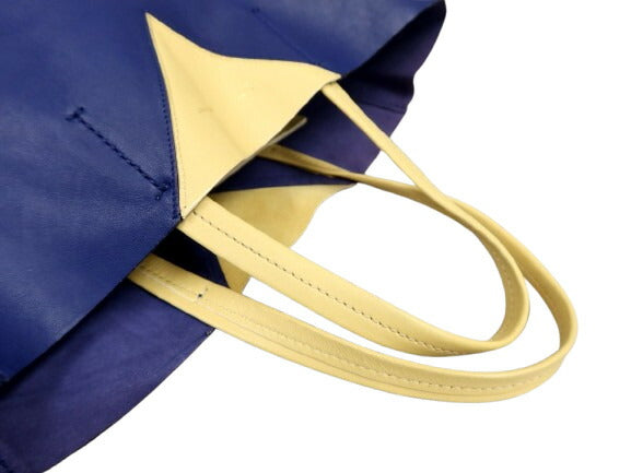 超美品 CELINE セリーヌ トートバッグ ホリゾンタルカバ - クリームイエロー ブルー カーフレザー ユニセックス