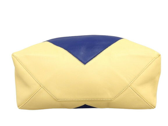 超美品 CELINE セリーヌ トートバッグ ホリゾンタルカバ - クリームイエロー ブルー カーフレザー ユニセックス