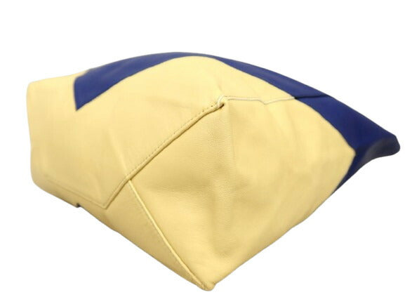 超美品 CELINE セリーヌ トートバッグ ホリゾンタルカバ - クリームイエロー ブルー カーフレザー ユニセックス