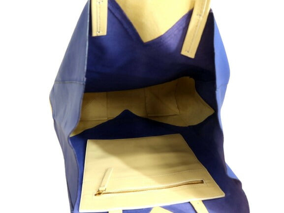 超美品 CELINE セリーヌ トートバッグ ホリゾンタルカバ - クリームイエロー ブルー カーフレザー ユニセックス