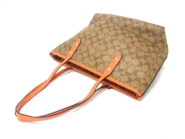 COACH コーチ トートバッグ シグネチャー F58292 ブラウン オレンジ PVC×レザー レディース 新古未使用展示品